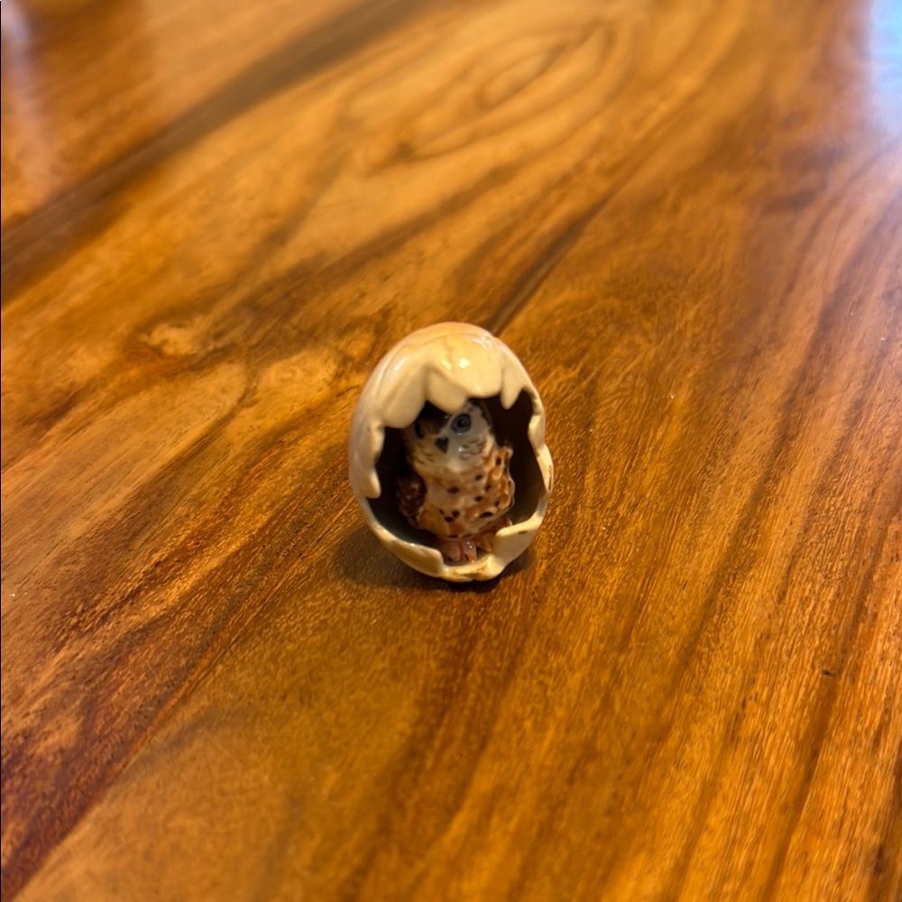 Vintage Miniature Baby Owl in Egg Glass Ceramic Figurine
